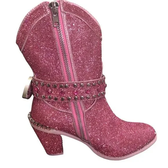 Pink Rhinestone Cowboy Boots‎ Size 11 New in Box - Picture 7 of 11